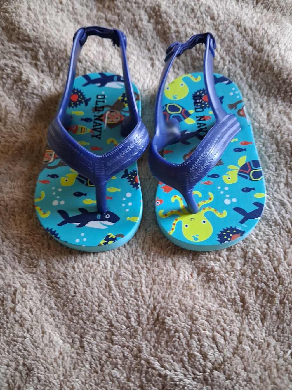 Old Navy Blue Ocean Animal Kids' Flip Flops With Back Strap Size 3